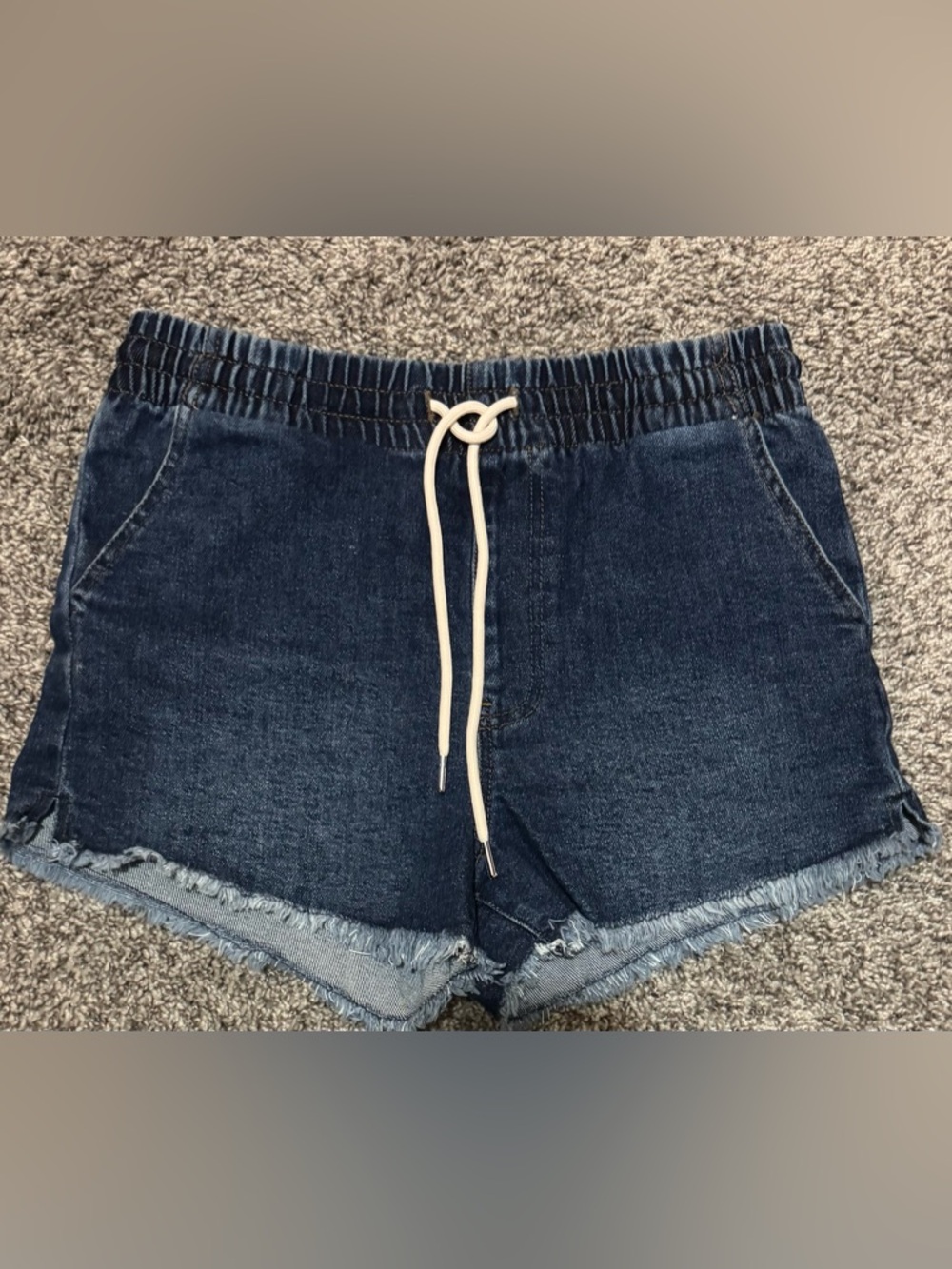 Celebrity Pink Indigo Denim Drawstring Shorts with Raw Hem(A65)